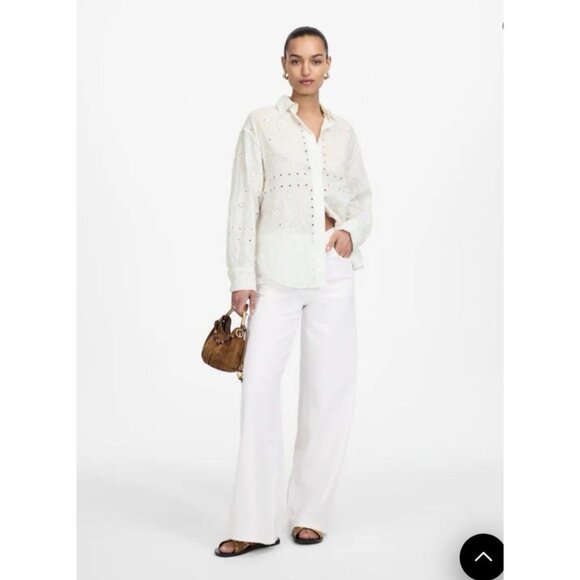 Madewell $148 Embroidered Oversized Button-Up Shirt Blouse White Size S #NU457 - Picture 2 of 15